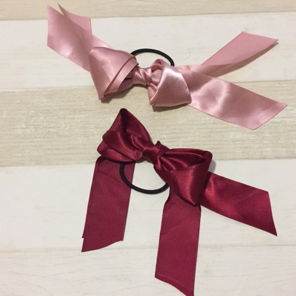 BRAND NEW 2 hair rubber big romantic pink red bow